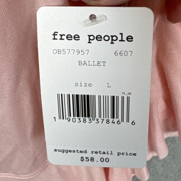 Free People We The Free Uptown Tank Top Ruffle Hem Ballet Pink Size L NWT Boho - Picture 8 of 8